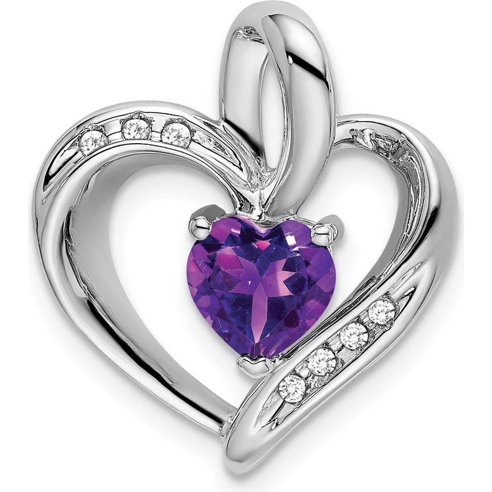 14K White Gold Amethyst and Diamond Heart Pendant with 0.99 Carat Amethyst and 0.014 Carat Diamond by Lumare Gioia