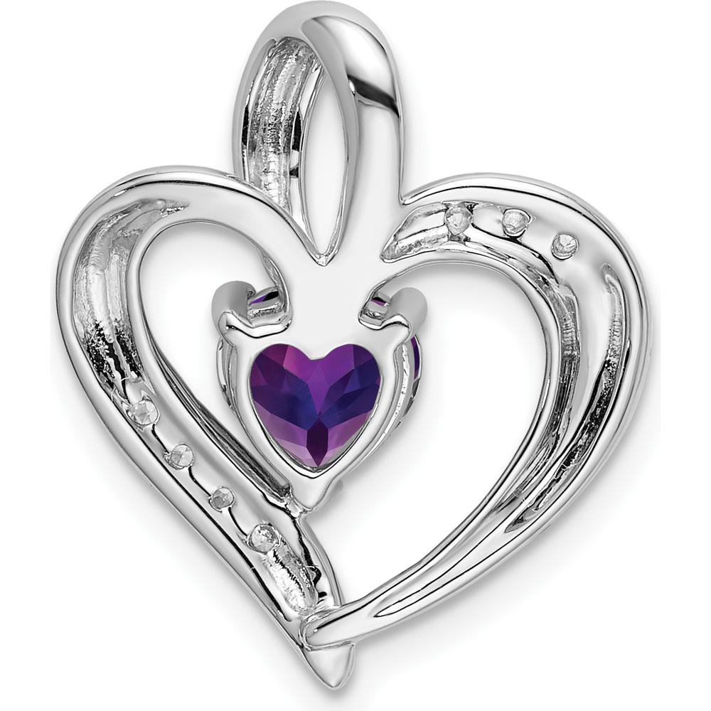 14K White Gold Amethyst and Diamond Heart Pendant with 0.99 Carat Amethyst and 0.014 Carat Diamond by Lumare Gioia