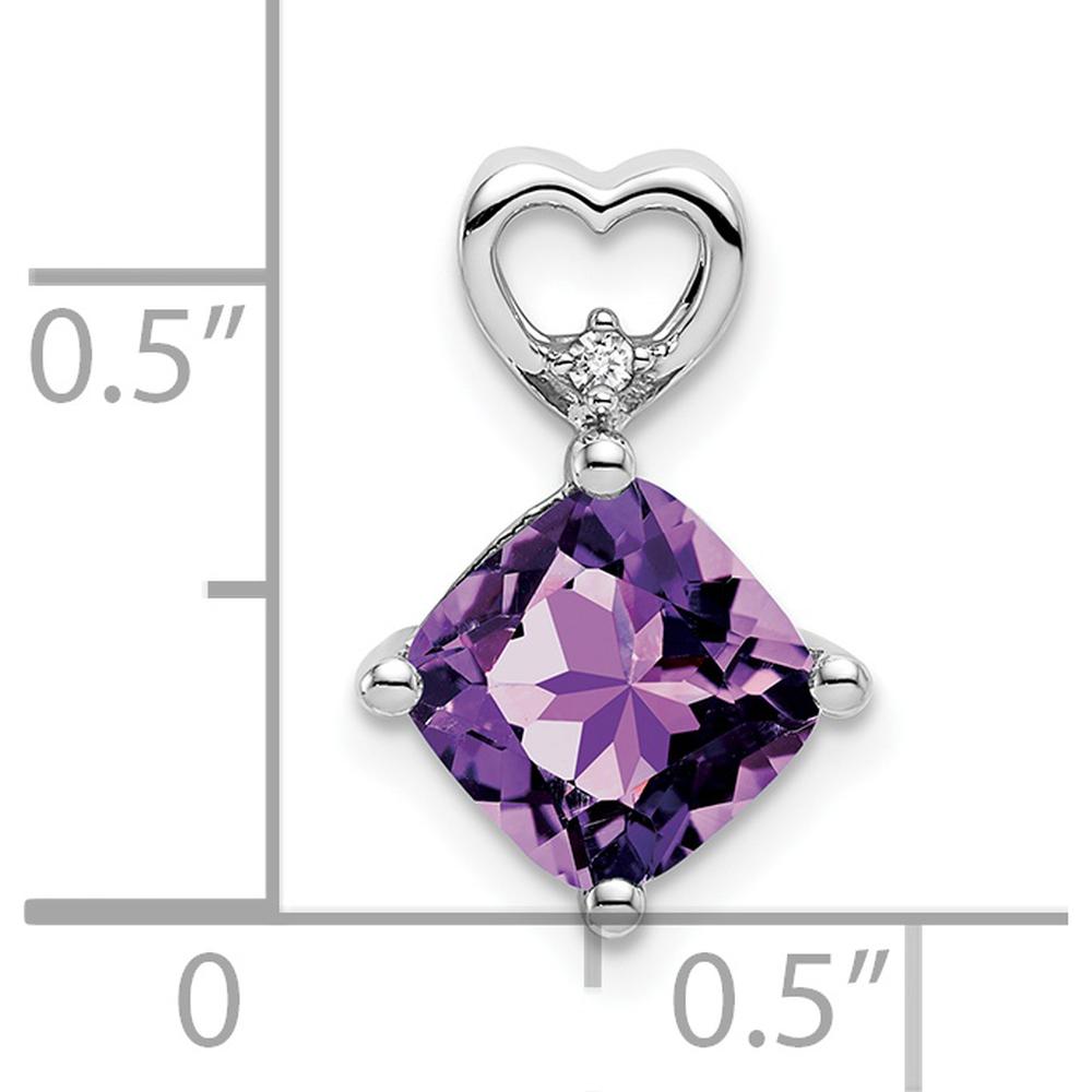 14K White Gold Amethyst and Diamond Heart Pendant with Cushion Cut Amethyst - 1.655 Carat Total Amethyst Weight by Oro Pregiato