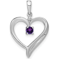 14K White Gold Amethyst and Diamond Heart Pendant with Natural 3mm Amethyst - 0.1 Carat Amethyst Weight, 0.01 Carat Diamond Weight by Lumare Gioia