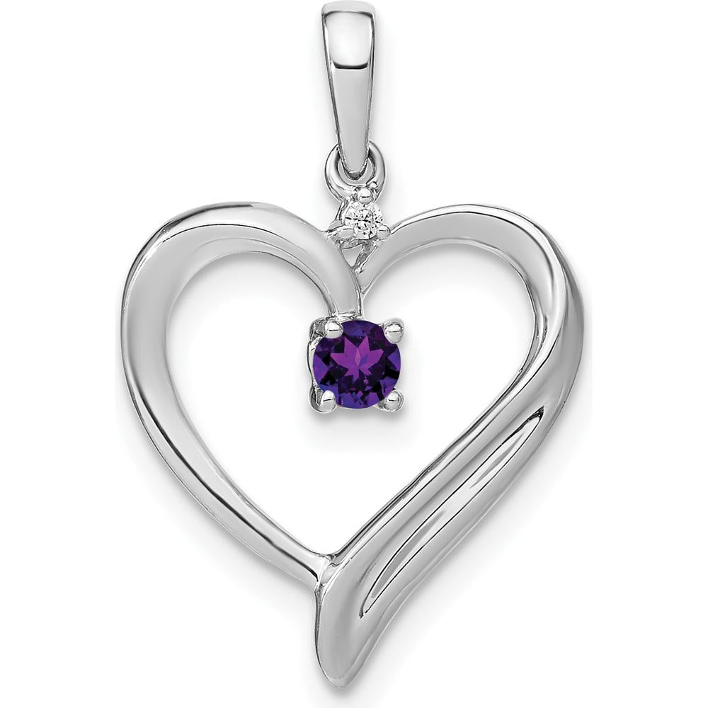 14K White Gold Amethyst and Diamond Heart Pendant with Natural 3mm Amethyst - 0.1 Carat Amethyst Weight, 0.01 Carat Diamond Weight by Lumare Gioia