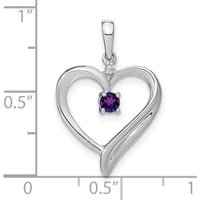 14K White Gold Amethyst and Diamond Heart Pendant with Natural 3mm Amethyst - 0.1 Carat Amethyst Weight, 0.01 Carat Diamond Weight by Lumare Gioia