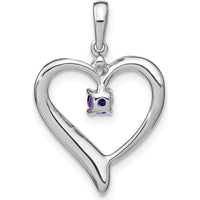 14K White Gold Amethyst and Diamond Heart Pendant with Natural 3mm Amethyst - 0.1 Carat Amethyst Weight, 0.01 Carat Diamond Weight by Lumare Gioia