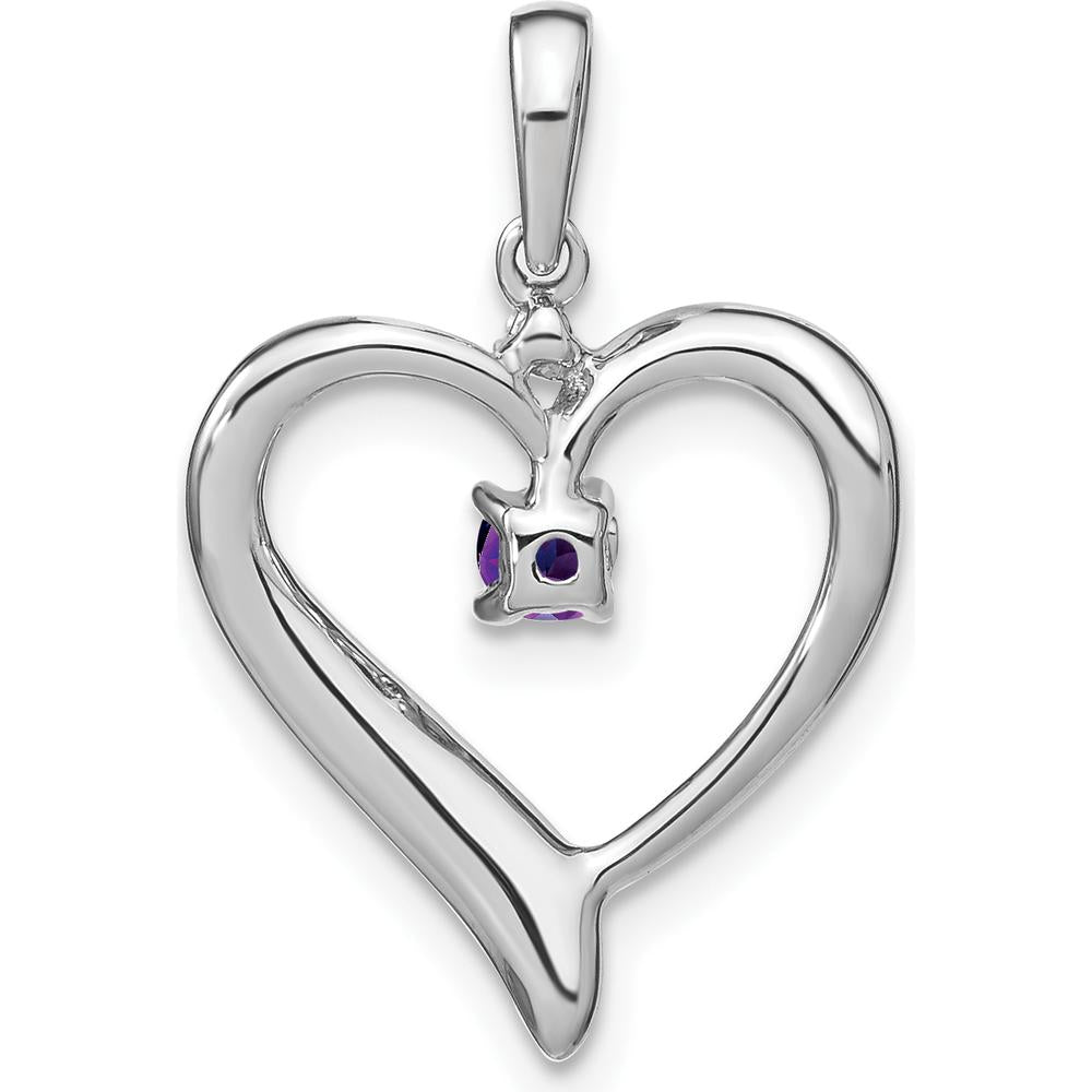 14K White Gold Amethyst and Diamond Heart Pendant with Natural 3mm Amethyst - 0.1 Carat Amethyst Weight, 0.01 Carat Diamond Weight by Lumare Gioia