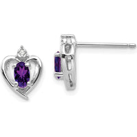 14K White Gold Amethyst and Diamond Heart Post Earrings - 0.23 Carat Total Amethyst Weight, 0.01 Carat Total Diamond Weight by Oro Pregiato