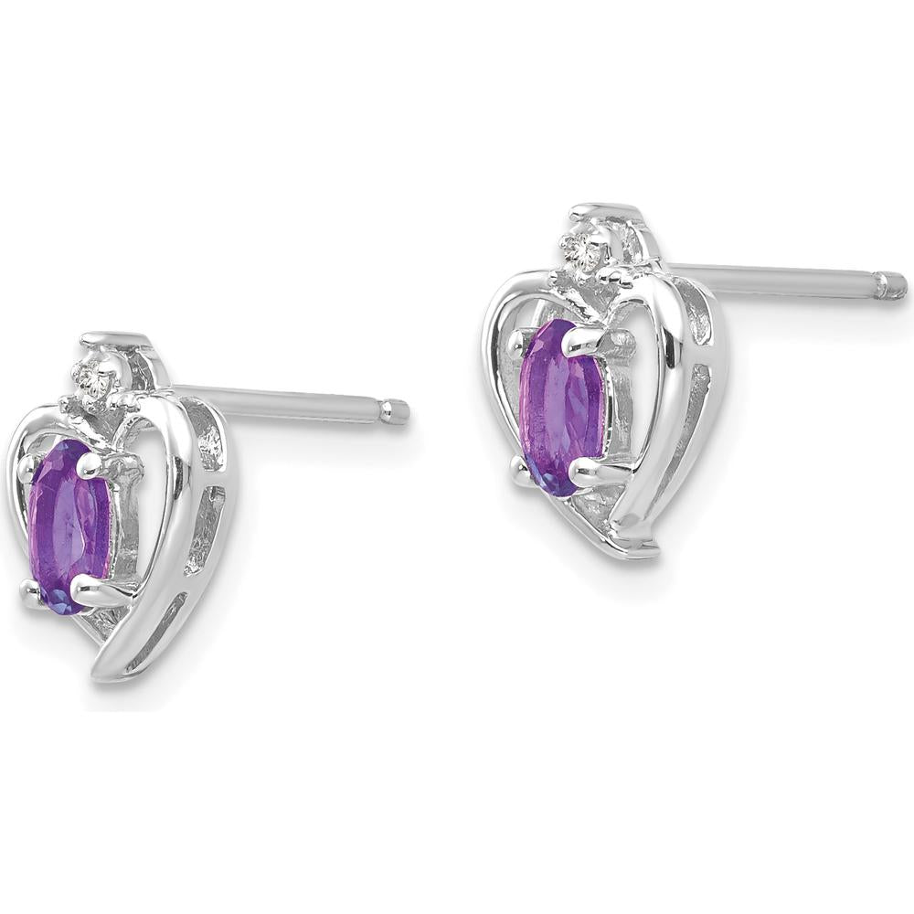14K White Gold Amethyst and Diamond Heart Post Earrings - 0.23 Carat Total Amethyst Weight, 0.01 Carat Total Diamond Weight by Oro Pregiato