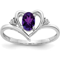 14K White Gold Amethyst and Diamond Heart Ring with Oval Amethyst - 0.45 Carat Total Gem Weight by Oro Pregiato