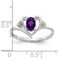 14K White Gold Amethyst and Diamond Heart Ring with Oval Amethyst - 0.45 Carat Total Gem Weight by Oro Pregiato
