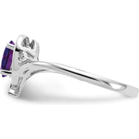 14K White Gold Amethyst and Diamond Heart Ring with Oval Amethyst - 0.45 Carat Total Gem Weight by Oro Pregiato