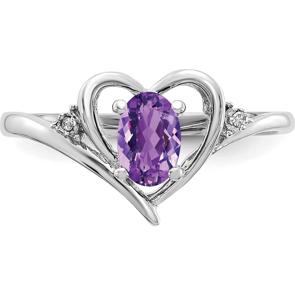 14K White Gold Amethyst and Diamond Heart Ring with Oval Amethyst - 0.45 Carat Total Gem Weight by Oro Pregiato