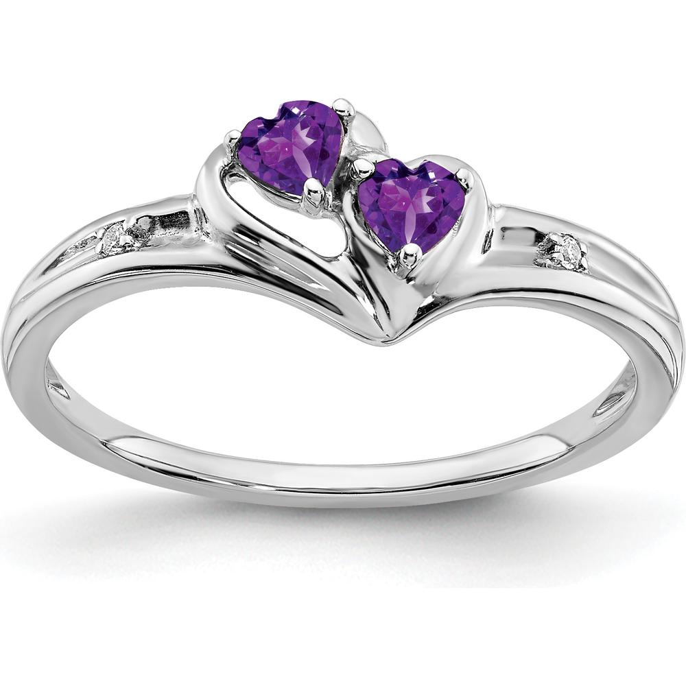 14K White Gold Amethyst and Diamond Heart Ring with Rhodium Plating - 0.198 Carat Total Amethyst Weight by 0