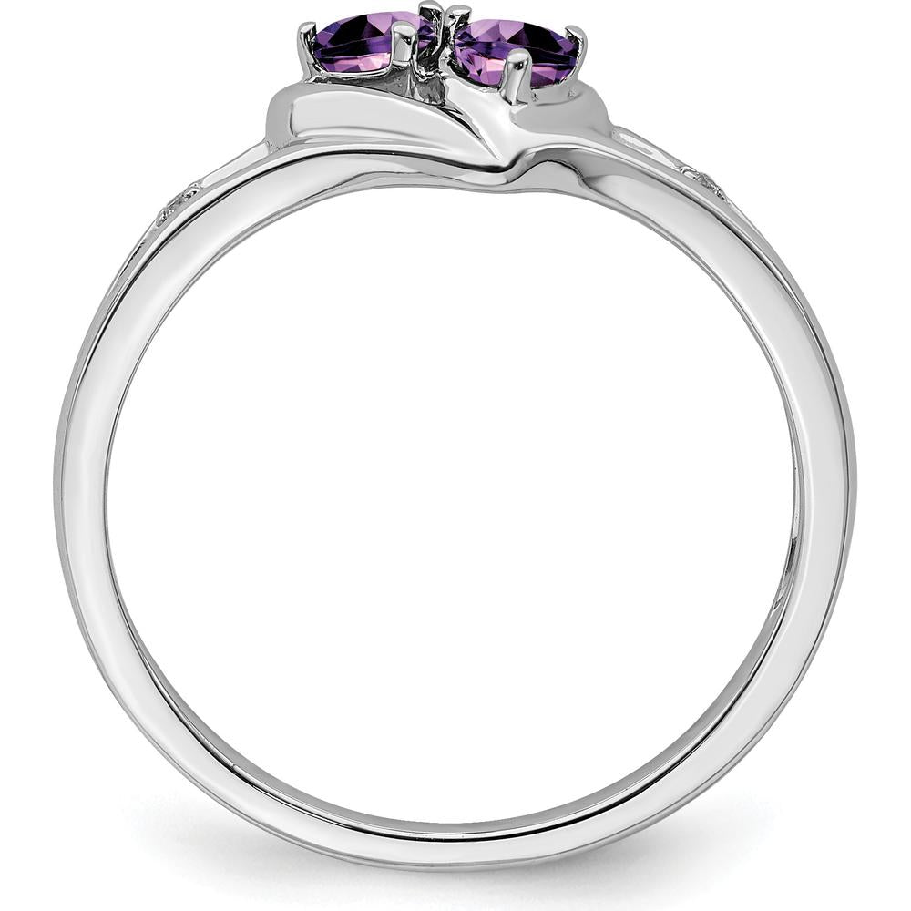 14K White Gold Amethyst and Diamond Heart Ring with Rhodium Plating - 0.198 Carat Total Amethyst Weight by 0