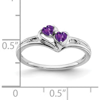 14K White Gold Amethyst and Diamond Heart Ring with Rhodium Plating - 0.198 Carat Total Amethyst Weight by 0