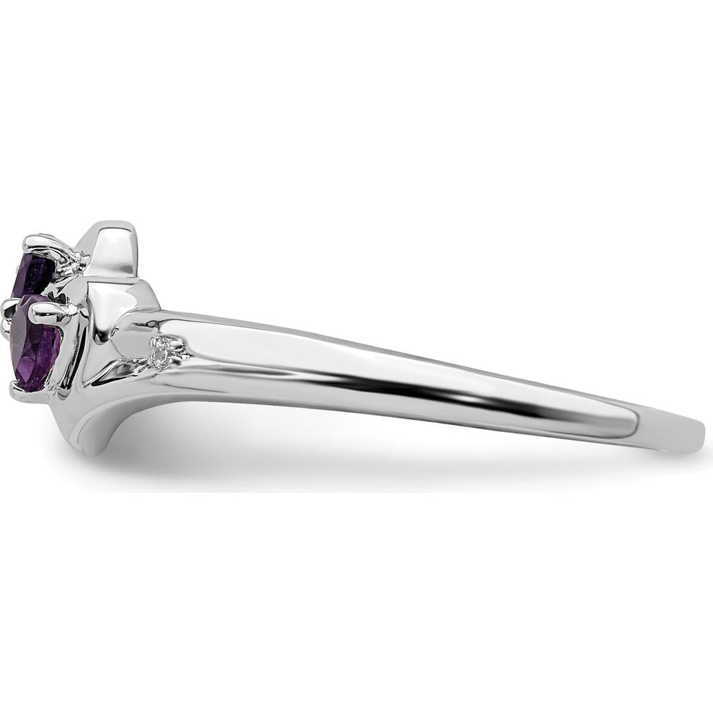 14K White Gold Amethyst and Diamond Heart Ring with Rhodium Plating - 0.198 Carat Total Amethyst Weight by 0