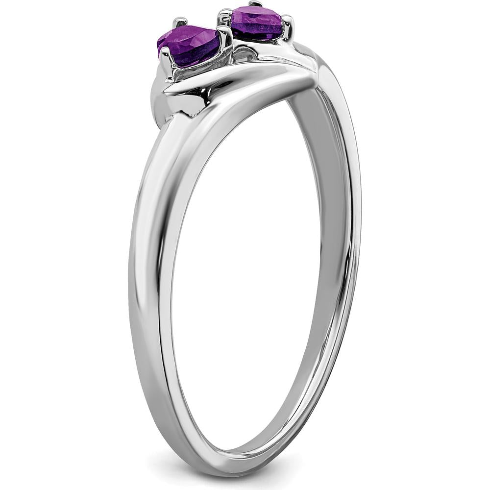 14K White Gold Amethyst and Diamond Heart Ring with Rhodium Plating - 0.198 Carat Total Amethyst Weight by 0