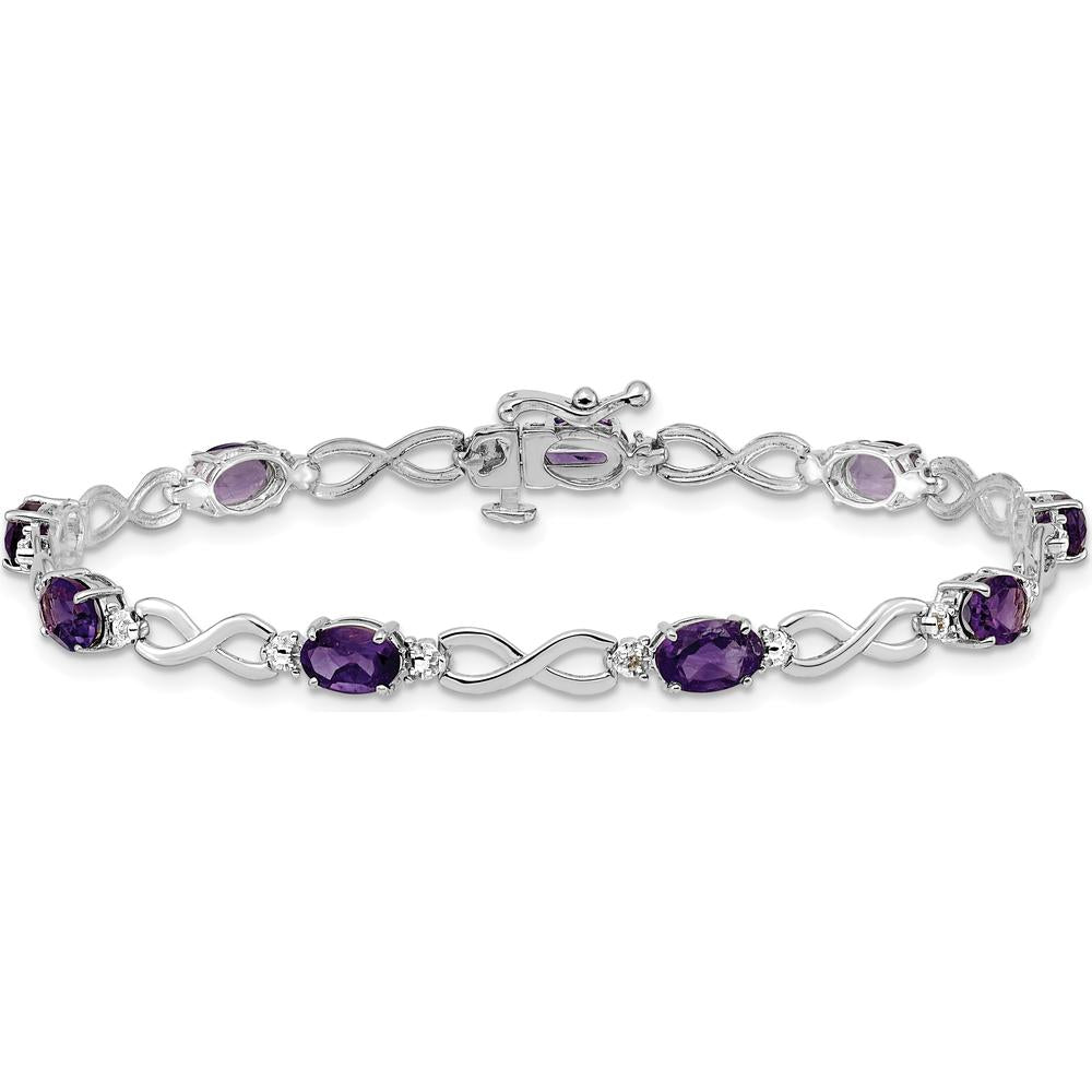 14K White Gold Amethyst and Diamond Infinity Link Bracelet - 0.45 Carats Amethyst, 0.025 Carats Diamonds by Oro Pregiato