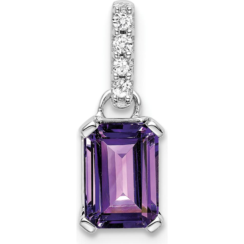 14K White Gold Amethyst and Diamond Pendant with Natural Amethyst and Round Diamonds - 0.01 Carat Total Diamond Weight by Oro Pregiato