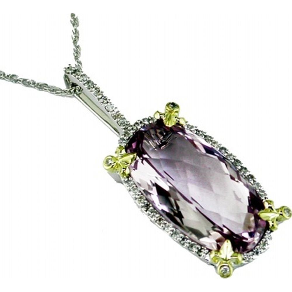14K White Gold Amethyst & Diamond Pendant with Oval Amethyst - 15.00 Carats Amethyst Weight, 0.40 Carats Total Diamond Weight