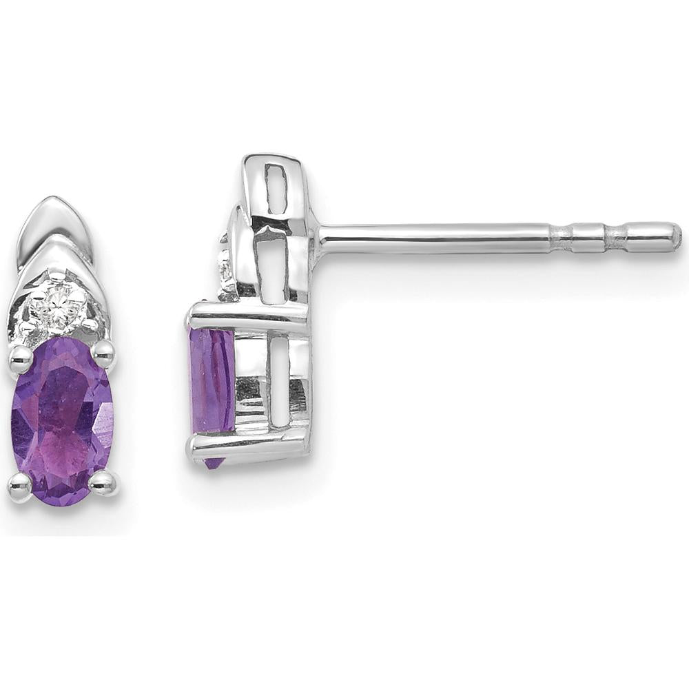 14K White Gold Amethyst and Diamond Post Earrings - 0.23 Carat Total Amethyst Weight by Oro Pregiato
