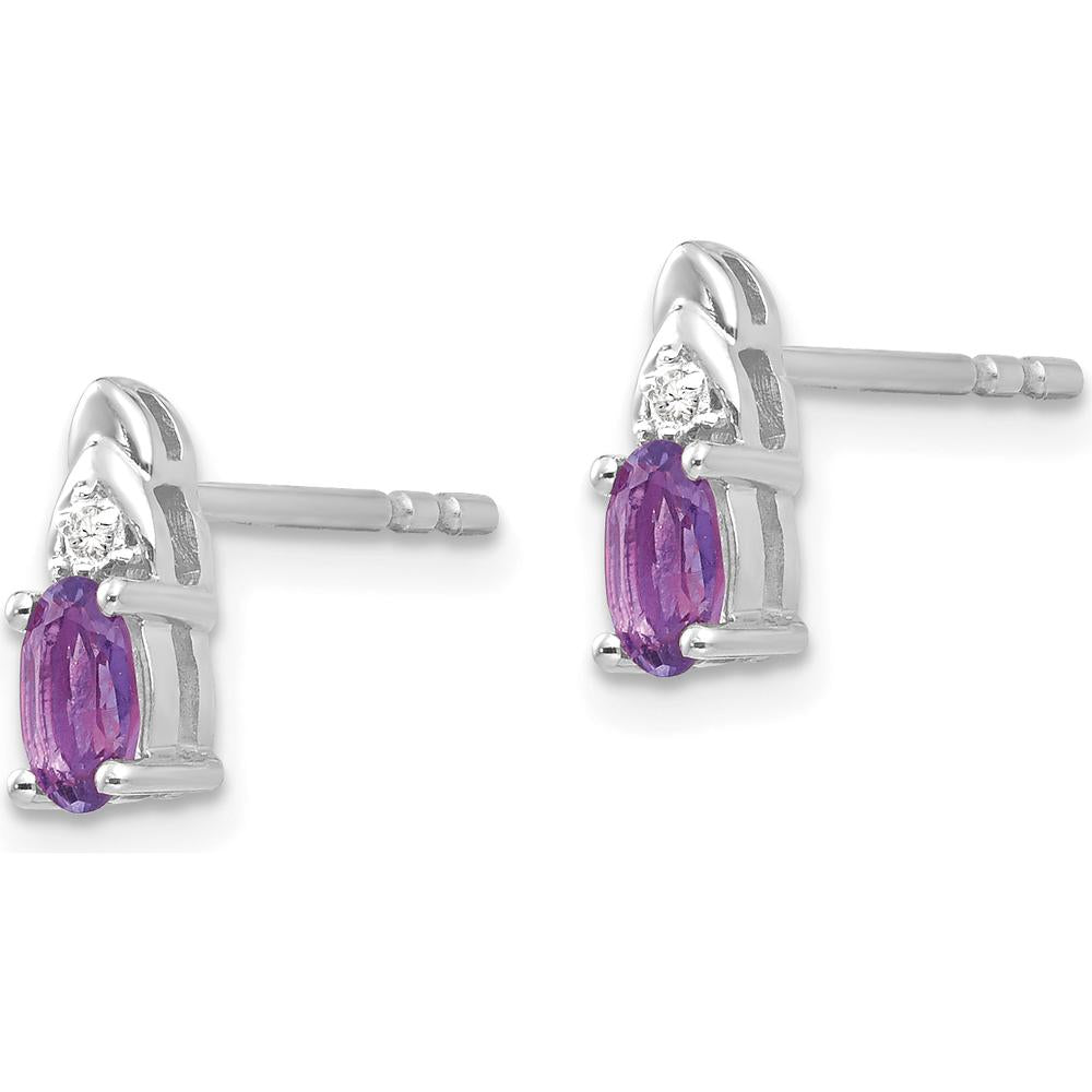 14K White Gold Amethyst and Diamond Post Earrings - 0.23 Carat Total Amethyst Weight by Oro Pregiato