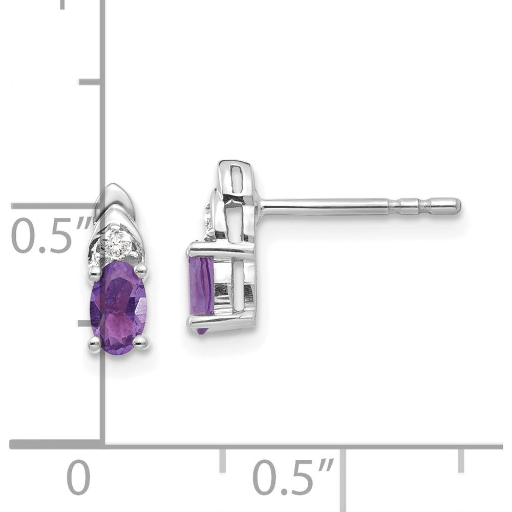 14K White Gold Amethyst and Diamond Post Earrings - 0.23 Carat Total Amethyst Weight by Oro Pregiato