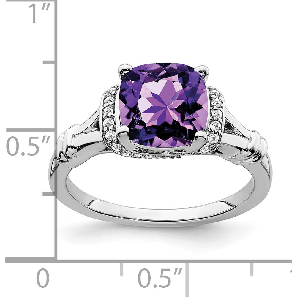 14K White Gold Amethyst and Diamond Ring - 1.97 Carat Amethyst, 0.005 Carat Diamond Total Weight by 0