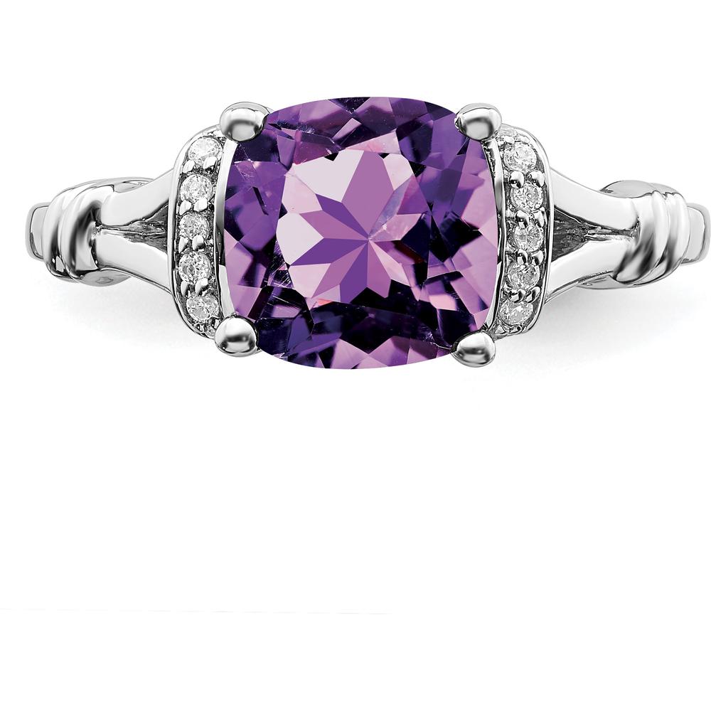 14K White Gold Amethyst and Diamond Ring - 1.97 Carat Amethyst, 0.005 Carat Diamond Total Weight by 0