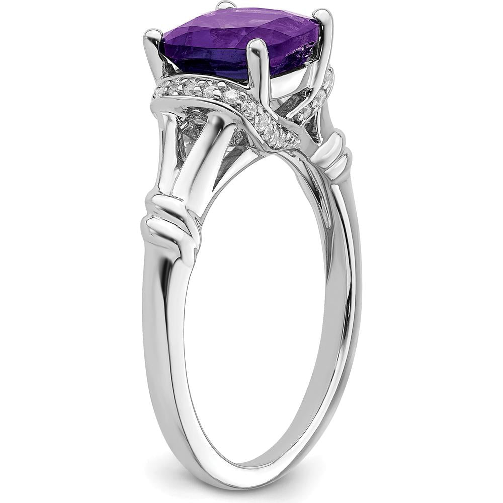 14K White Gold Amethyst and Diamond Ring - 1.97 Carat Amethyst, 0.005 Carat Diamond Total Weight by 0