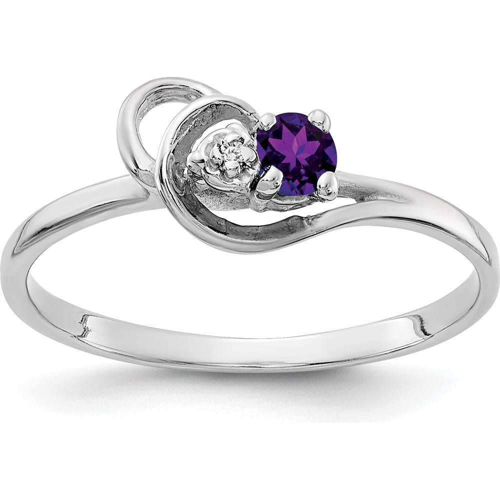 14K White Gold Amethyst and Diamond Ring with 3mm Round Amethyst and 1mm Round Diamond - 0.11 Carat Amethyst, 0.004 Carat Diamond by Monteluci Fine Jewelry