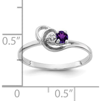 14K White Gold Amethyst and Diamond Ring with 3mm Round Amethyst and 1mm Round Diamond - 0.11 Carat Amethyst, 0.004 Carat Diamond by Monteluci Fine Jewelry