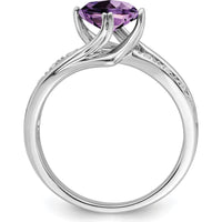 14K White Gold Amethyst and Diamond Ring with Cushion Cut Amethyst - 0.803 Carat Total Gem Weight by 0