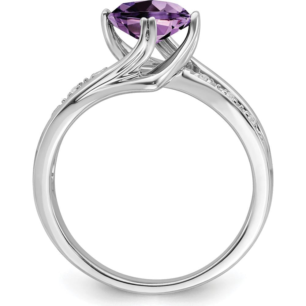 14K White Gold Amethyst and Diamond Ring with Cushion Cut Amethyst - 0.803 Carat Total Gem Weight by 0