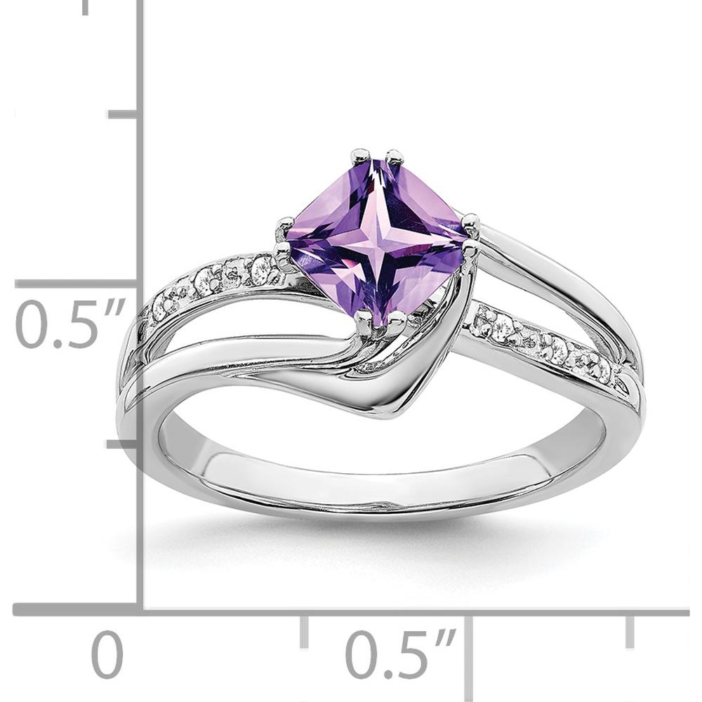 14K White Gold Amethyst and Diamond Ring with Cushion Cut Amethyst - 0.803 Carat Total Gem Weight by 0