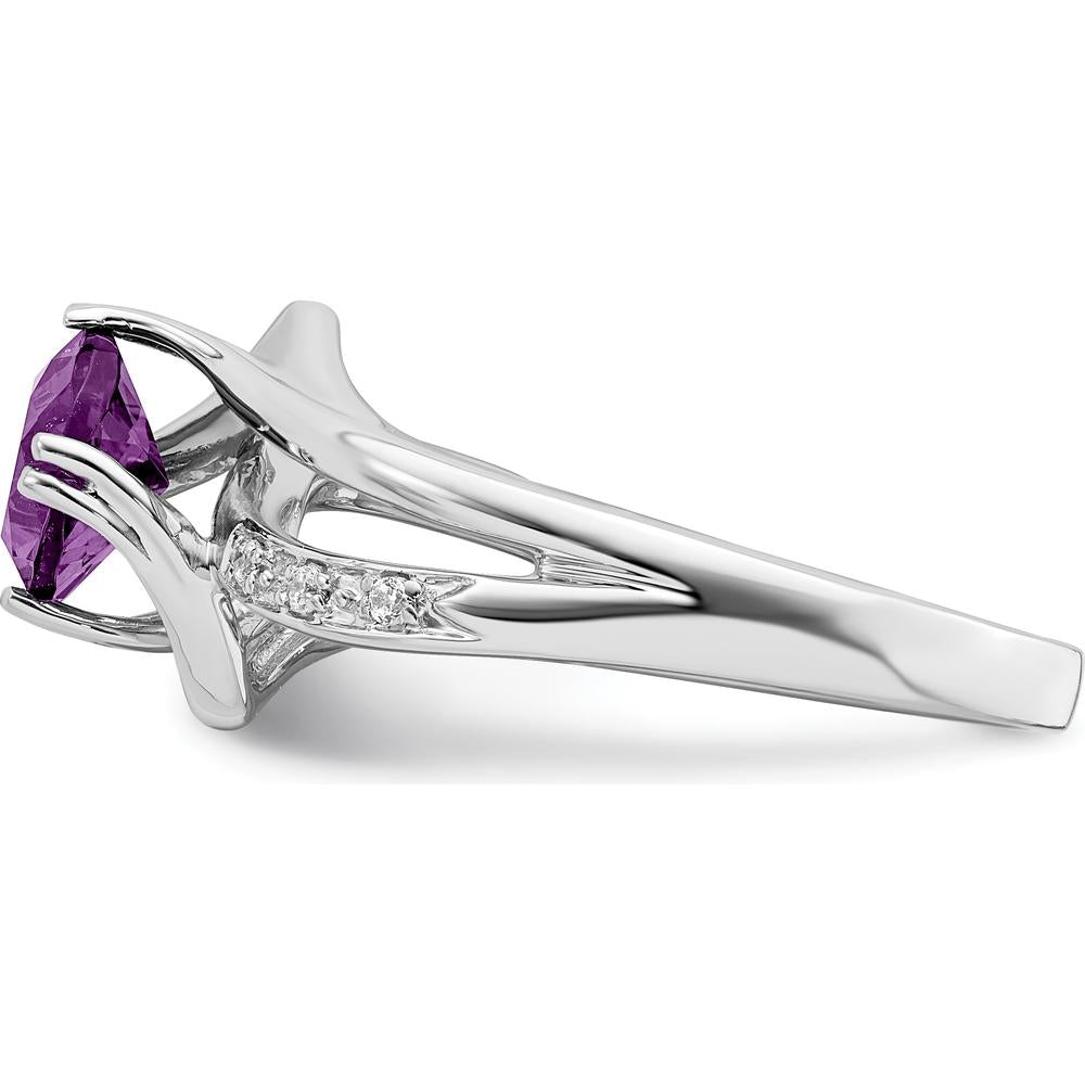 14K White Gold Amethyst and Diamond Ring with Cushion Cut Amethyst - 0.803 Carat Total Gem Weight by 0