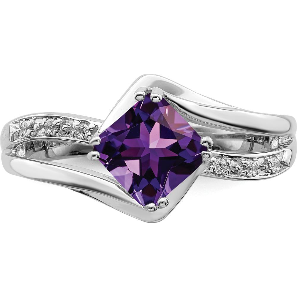 14K White Gold Amethyst and Diamond Ring with Cushion Cut Amethyst - 0.803 Carat Total Gem Weight by 0