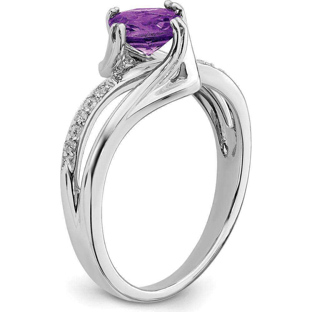 14K White Gold Amethyst and Diamond Ring with Cushion Cut Amethyst - 0.803 Carat Total Gem Weight by 0