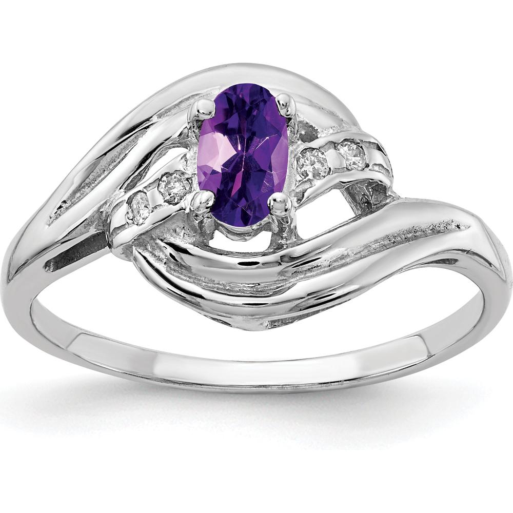 14K White Gold Amethyst and Diamond Ring with Oval Amethyst - 0.20 Carat Amethyst, 0.032 Carat Total Diamond Weight by Monteluci Fine Jewelry