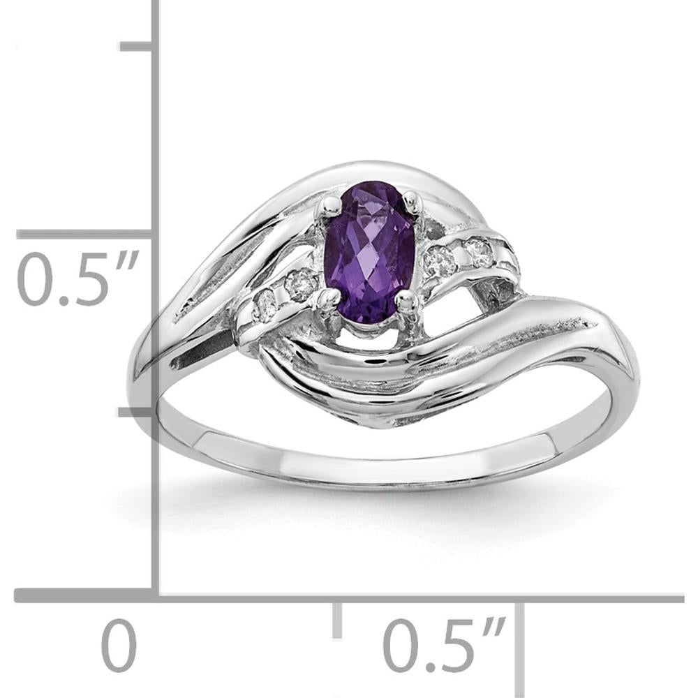 14K White Gold Amethyst and Diamond Ring with Oval Amethyst - 0.20 Carat Amethyst, 0.032 Carat Total Diamond Weight by Monteluci Fine Jewelry