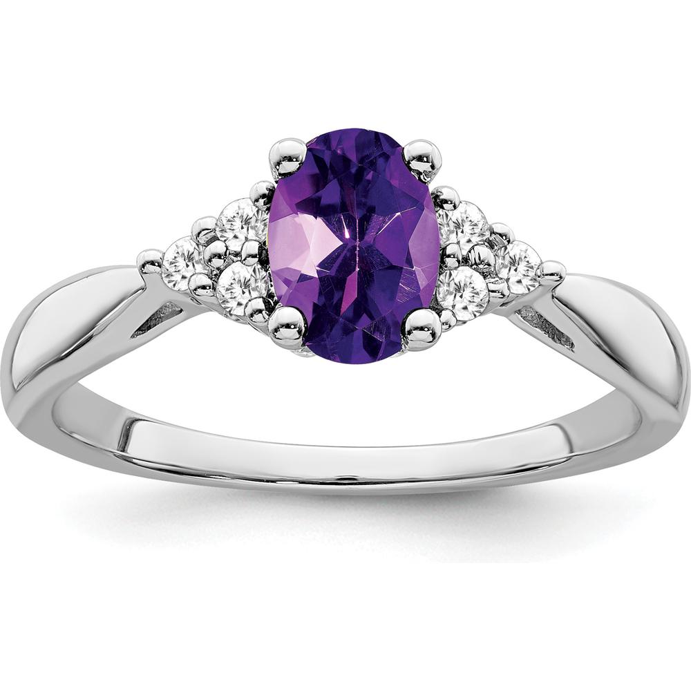 14K White Gold Amethyst and Diamond Ring with Oval Amethyst - 0.71 Carat Amethyst, 0.02 Carat Diamonds by 0