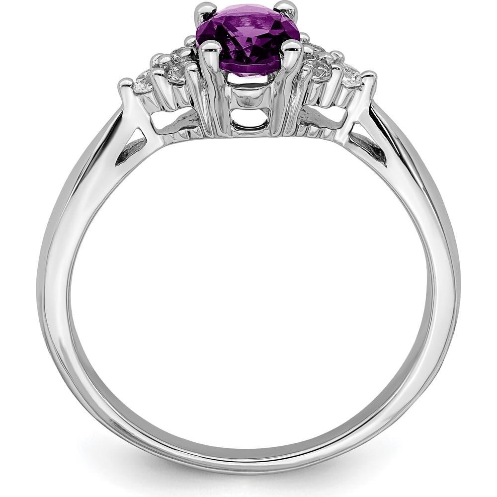 14K White Gold Amethyst and Diamond Ring with Oval Amethyst - 0.71 Carat Amethyst, 0.02 Carat Diamonds by 0