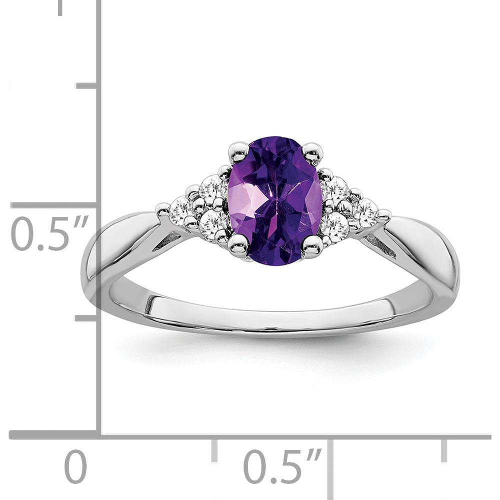14K White Gold Amethyst and Diamond Ring with Oval Amethyst - 0.71 Carat Amethyst, 0.02 Carat Diamonds by 0