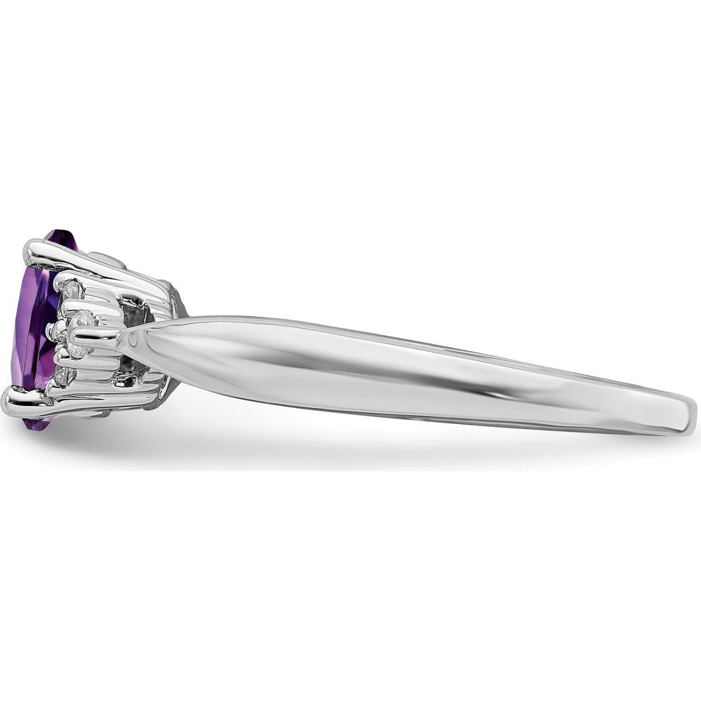 14K White Gold Amethyst and Diamond Ring with Oval Amethyst - 0.71 Carat Amethyst, 0.02 Carat Diamonds by 0