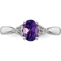 14K White Gold Amethyst and Diamond Ring with Oval Amethyst - 0.71 Carat Amethyst, 0.02 Carat Diamonds by 0