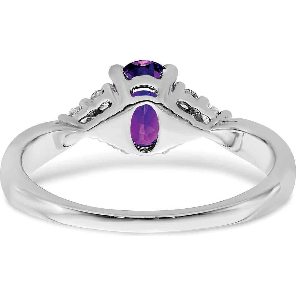 14K White Gold Amethyst and Diamond Ring with Oval Amethyst - 0.71 Carat Amethyst, 0.02 Carat Diamonds by 0