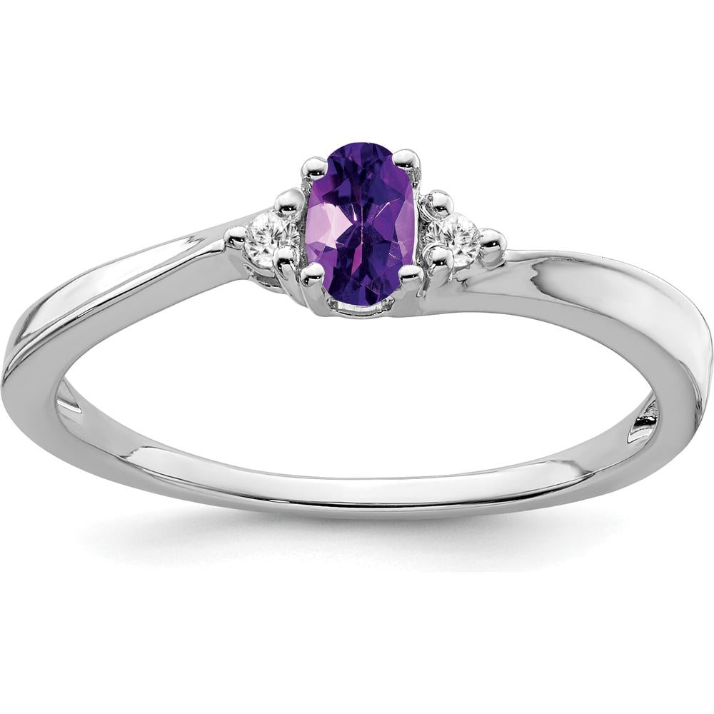 14K White Gold Amethyst and Diamond Ring with Oval Amethyst and Round Diamonds - 0.23 Carat Amethyst Weight, 0.02 Carat Diamond Weight by 0