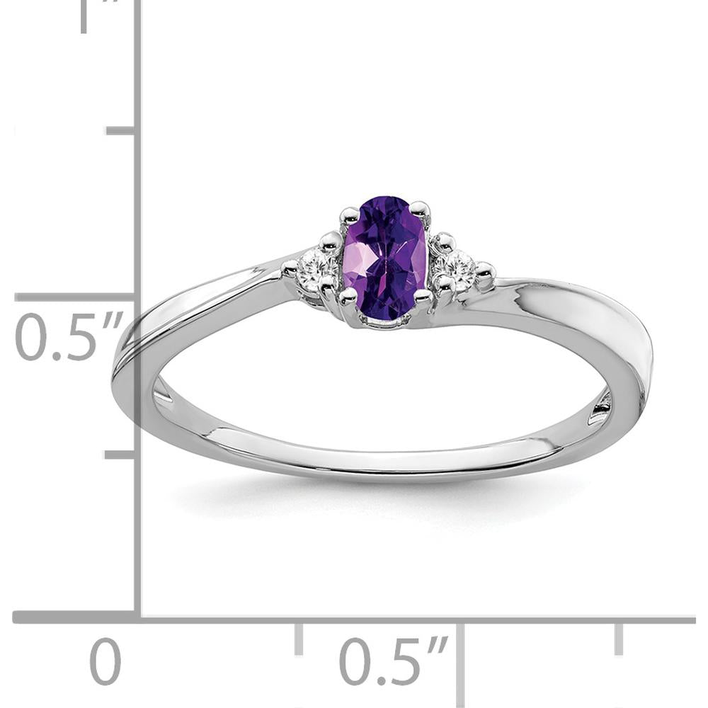 14K White Gold Amethyst and Diamond Ring with Oval Amethyst and Round Diamonds - 0.23 Carat Amethyst Weight, 0.02 Carat Diamond Weight by 0