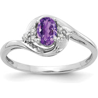 14K White Gold Amethyst and Diamond Ring with Prong Set Oval Amethyst - 0.45 Carat Total Amethyst Weight by Oro Pregiato