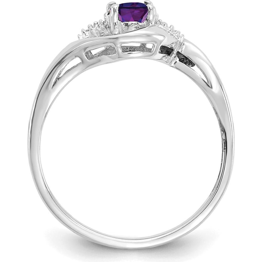 14K White Gold Amethyst and Diamond Ring with Prong Set Oval Amethyst - 0.45 Carat Total Amethyst Weight by Oro Pregiato