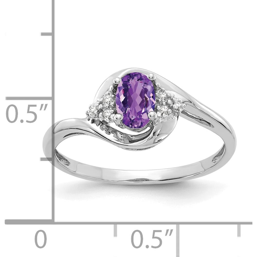 14K White Gold Amethyst and Diamond Ring with Prong Set Oval Amethyst - 0.45 Carat Total Amethyst Weight by Oro Pregiato