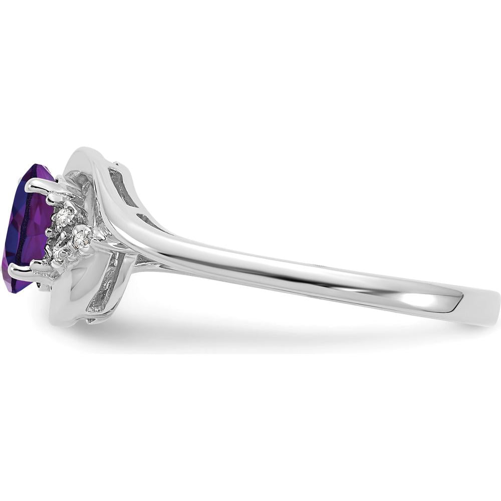 14K White Gold Amethyst and Diamond Ring with Prong Set Oval Amethyst - 0.45 Carat Total Amethyst Weight by Oro Pregiato